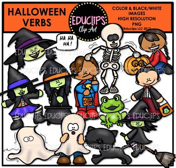 Preview of Halloween Verbs Clip Art Bundle {Educlips Clipart}