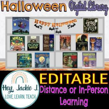 Preview of Halloween Virtual Digital Library ELA Hybrid Distance Google Slides Editable