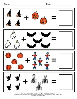 Halloween Visual Addition Worksheets by Sassy Crafty SPED | TpT