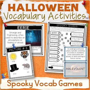 Preview of Halloween Vocabulary Activity Packet - Word Wall, Vocab Hunt, Gallery Walk