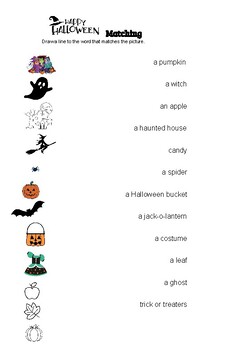 Halloween Vocabulary Matching ESL Worksheet by Mrs ESOL | TPT
