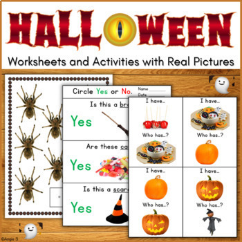 Preview of Halloween Vocabulary Picture Cards Activities Worksheets with Visuals Autism