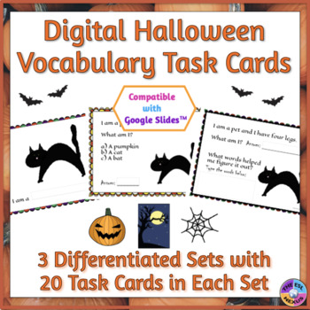 Preview of ESL Halloween Vocabulary Task Cards for ELLs & Other Students - Digital Version