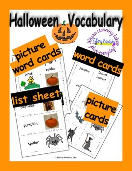 Preview of Halloween Vocabulary Word, Flash, & Picture Cards; Great for Primary, ESOL & ESE