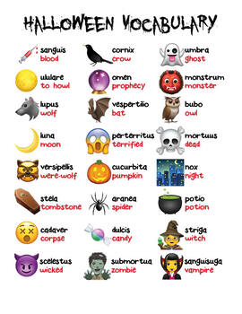 Halloween Vocabulary and Bingo Sheets by Magistra Lund's Lingua Latina
