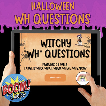 Preview of Halloween WH Questions Boom Card Deck - No Prep Speech Therapy Resource