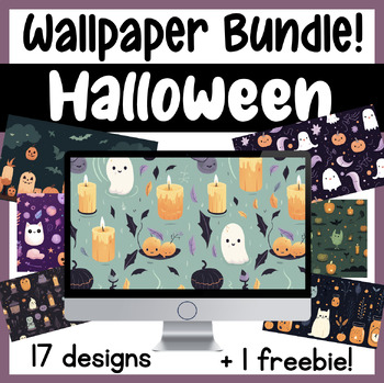 Preview of Halloween Wallpaper & Background Bundle || Clip Art || Personal & Commercial Use