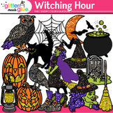 Halloween Witch Clipart: Cauldron Broom Cat Hat Pumpkin Cl