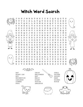 Preview of Halloween Witch Word Search – Halloween Word Search FUN! (black line)