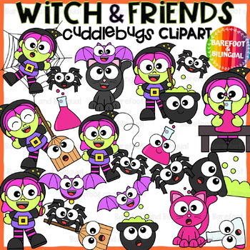 Preview of Halloween Witch and Friends Clipart - Cuddlebugs Collection Halloween Clipart