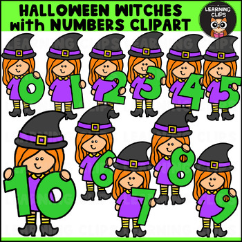 Preview of Halloween Witches with Numbers Clipart {Halloween clipart}