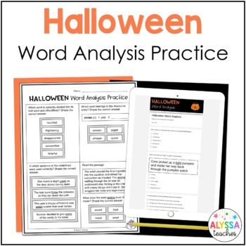 Preview of Halloween Word Analysis Worksheets (SOL 4.4) Print and Digital