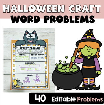 Preview of Halloween Word Problem October Craft, Math Story Problem Fall Bulletin