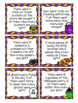 Halloween Word Problem Task Cards - Addition and Subtraction by My ...