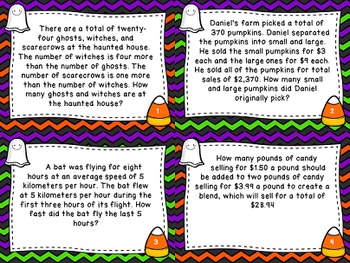 Halloween Math Word Problem Task Cards - Multi-step | TPT