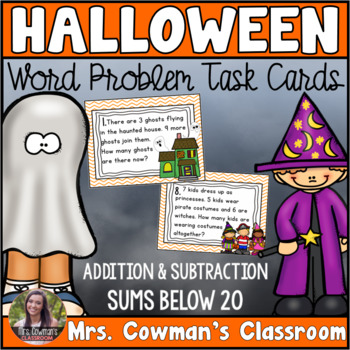 Preview of Halloween Word Problem Task Cards: Sums to 20