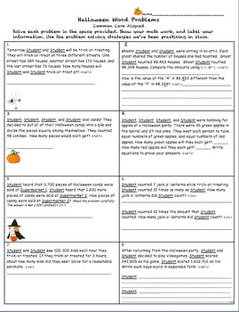 Preview of Halloween Math Word Problems - Common Core Aligned