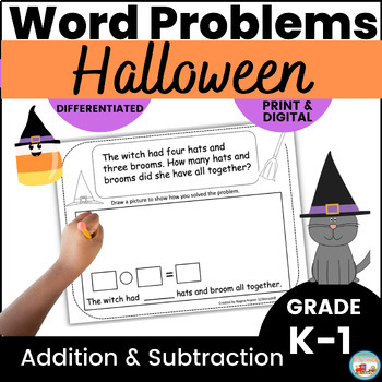 Preview of Halloween Word Problems Kindergarten- 1st grade, Addition and Subtraction