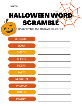 Halloween Word Scramble by Miss NoemieT | TPT