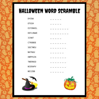 Halloween Word Scramble Printable Puzzle With Solutions (PDF) by ...