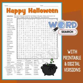 Preview of Halloween Word Search Puzzle 4th 5th Grade Vocabulary Activity Worksheet