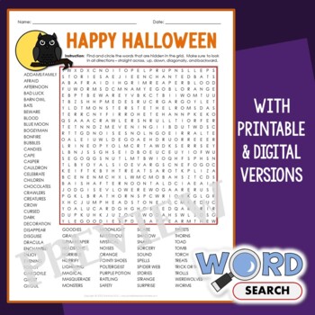 Preview of Hard Halloween Word Search 5th 6th Grade Up Puzzle Worksheet Vocabulary Activity