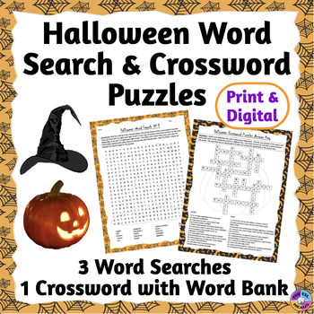 Preview of Halloween Word Search & Crossword Puzzles - Print & Digital Halloween Activities