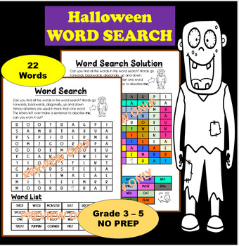 Preview of Halloween Word Search Fun: No-Prep Activity for 3rd-5th Grade HIDDEN SENTENCE