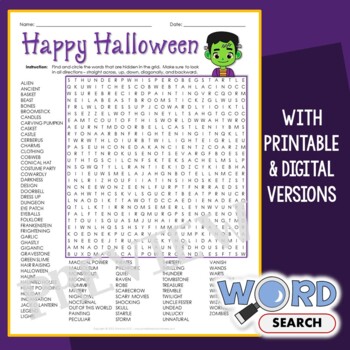 Preview of Hard Halloween Word Search Activity Middle School Vocabulary Puzzle Worksheet
