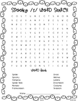 Preview of Halloween Word Search-Mixed S-Articulation-NO PREP