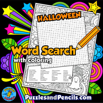 Preview of Halloween Word Search Puzzle Activity Page with Coloring | Fun Halloween Puzzle
