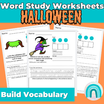 Preview of Halloween Word Study Work Worksheets Phonics Phonemic Awareness & Writing Bundle