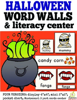 Preview of Halloween Word Wall Cards and Literacy Center