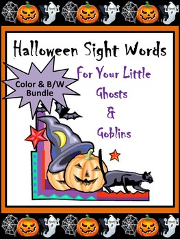Preview of Halloween Activities: Halloween Words Flashcard Set Bundle - Color & B/W