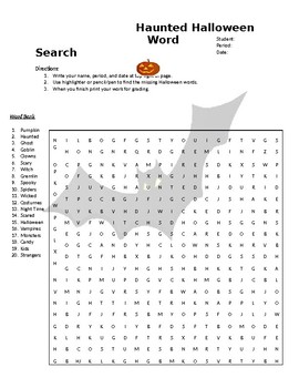 Preview of Halloween Words Search