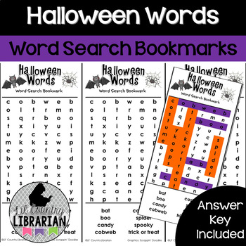 Preview of Halloween Words Word Search Bookmarks for Fall Classroom or Library Fun