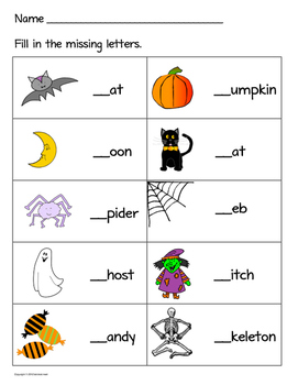 Halloween Worksheet - Missing Beginning Sounds by Kindergarten Kiddos