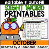 Halloween Worksheets EDITABLE for your Sight Words, High f