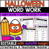 Halloween Worksheets Editable for your Spelling Words, Sig