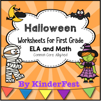 Preview of Halloween Worksheets for First Grade - ELA and Math - Common Core Aligned