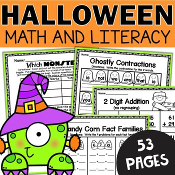 Preview of Halloween Worksheets for Math and Grammar - October Activities 1st 2nd 3rd Grade