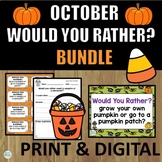 Halloween Would You Rather Task Cards and Worksheets BUNDLE