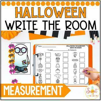 Preview of Halloween Write the Room Math Activity | Standard and Non Standard Measurement