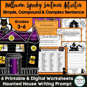 Preview of Halloween Writing Activities 3rd, 4th, 5th, 6th Grade Sentence Writing