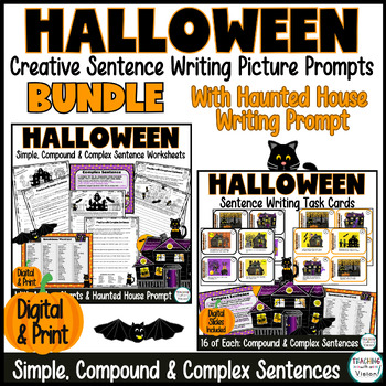 Preview of Halloween Writing Activities Bundle 3rd, 4th, 5th, 6th Grade with Task Cards