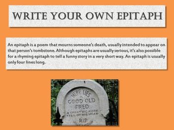 Preview of Halloween Writing Activity: Write Your Own Epitaph