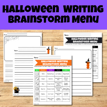 Preview of Halloween Writing Brainstorm Menu and Themed Writing Pages (Roll and Write)