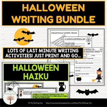 Preview of Halloween Writing Bundle | Writing Prompts | No Prep Haiku Shape Poem and More!