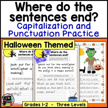 Preview of Halloween Writing Capitalization Punctuation Practice | Mini Paragraph Editing