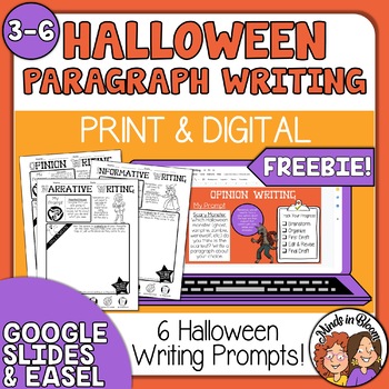 Preview of FREE Halloween Paragraph Writing - Prompts for Opinion, Informative, & Narrative